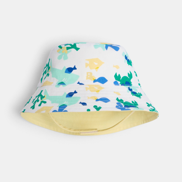 قبعة واقية من الشمس يمكن ارتداؤها على الوجهين باللون الأصفر للصبي الرضيع